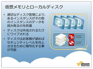 AWSは主要な規制/標準/ベストプラクティスに準拠
AWSコンプライアンス http://aws.amazon.com/jp/compliance/
 