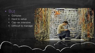 • But
• Complex
• Hard to setup
• Cap-ex intensive
• Difficult to manage
 