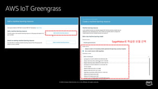 © 2020, Amazon Web Services, Inc. or its affiliates. All rights reserved.
AWS IoT Greengrass
SageMaker로 학습된 모델 선택
 