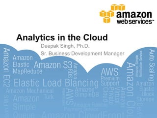 Analytics in the Cloud
     Deepak Singh, Ph.D.
     Sr. Business Development Manager
 