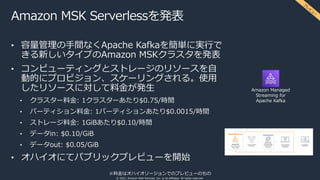 © 2021, Amazon Web Services, Inc. or its affiliates. All rights reserved.
Amazon MSK Serverlessを発表
• 容量管理の手間なくApache Kafka...