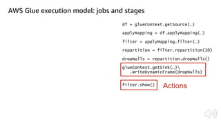 AWS Glue execution model: jobs and stages
Actions
 