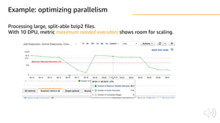 Example: optimizing parallelism
Processing large, split-able bzip2 files.
With 10 DPU, metric maximum needed executors shows room for scaling.
 