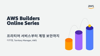 AWS Builders
Online Series
프리티어 서비스부터 계정 보안까지
이주형, Territory Manager, AWS
 