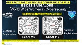 ©LTIMindtree | Privileged and Confidential 2024
BSIDES BANGALORE
GET READY FOR THE BIGGEST CONFERENCE OF 2024
World Wide Women in Cybersecurity
V
Conference
Registration
Training
Registration
https://bsidesbangalore.in/conferenceregistrati
on
https://bsidesbangalore.in/trainings
26th and 27th - Trainings, 28 JUNE 2024
 