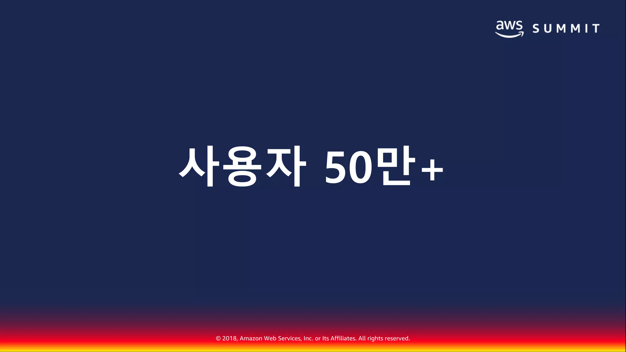 © 2018, Amazon Web Services, Inc. or Its Affiliates. All rights reserved.
사용자 50만+
 