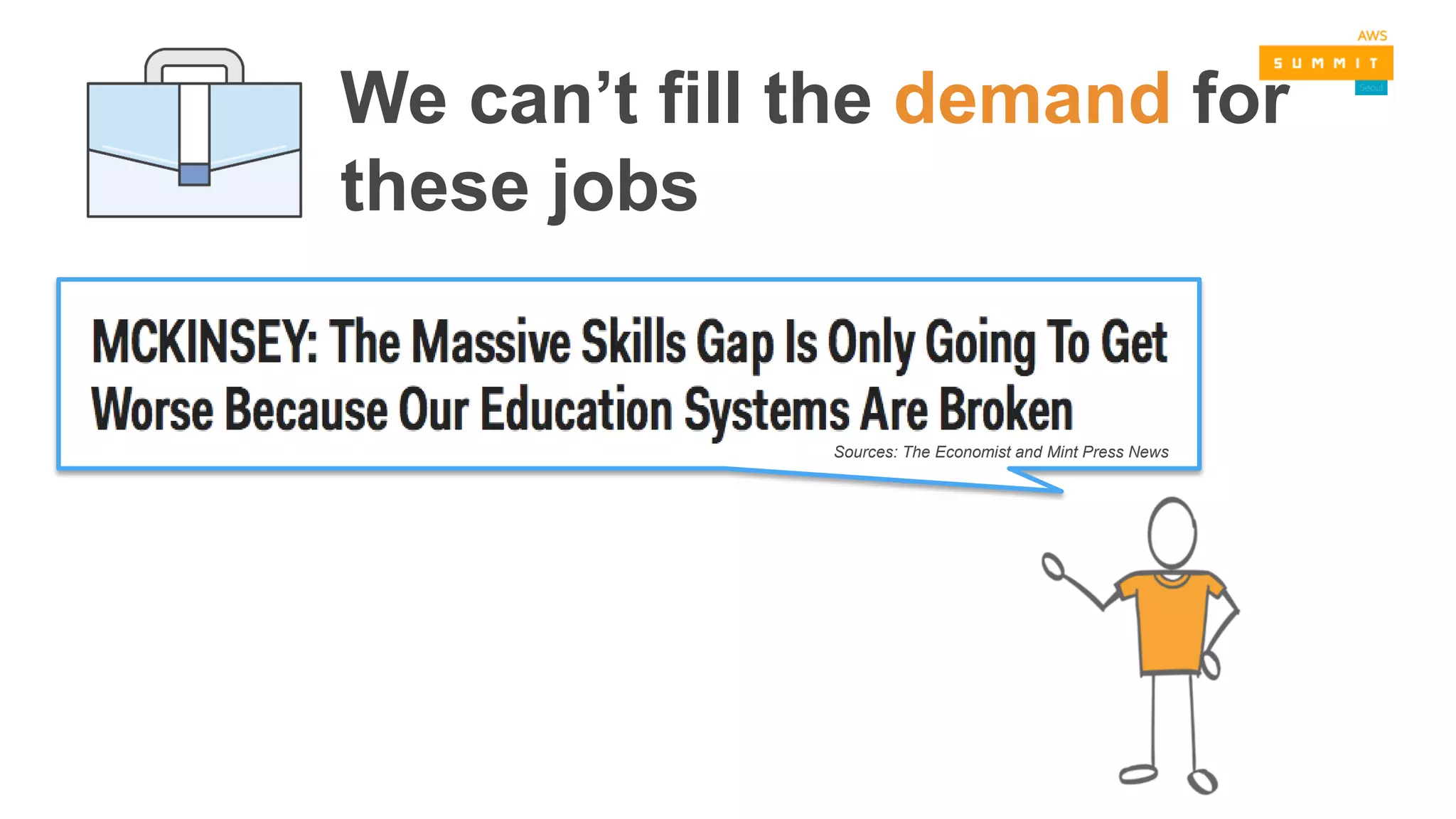 Sources: The Economist and Mint Press News
We can’t fill the demand for
these jobs
 