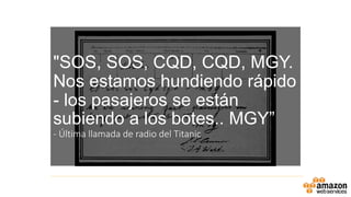 "SOS, SOS, CQD, CQD, MGY.
Nos estamos hundiendo rápido
- los pasajeros se están
subiendo a los botes.. MGY”
- Última llamada de radio del Titanic
 