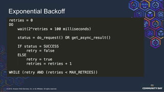 © 2018, Amazon Web Services, Inc. or its Affiliates. All rights reserved.
Exponential Backoff
 