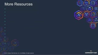 © 2018, Amazon Web Services, Inc. or its Affiliates. All rights reserved.
More Resources
• https://mvdirona.com/jrh/talksAndPapers/JamesRH_Lisa.pdf
• https://www.gremlin.com
• https://queue.acm.org/detail.cfm?id=2353017
• https://softwareengineeringdaily.com/
• https://github.com/dastergon/awesome-sre
• https://www.usenix.org/system/files/conference/osdi14/osdi14-paper-yuan.pdf
• https://medium.com/@NetflixTechBlog
• http://principlesofchaos.org
• https://speakerdeck.com/tammybutow/chaos-engineering-bootcamp
• https://github.com/adhorn/awesome-chaos-engineering
• https://www.infoq.com/presentations/netflix-chaos-microservices
• http://royal.pingdom.com/wp-
content/uploads/2015/04/pingdom_uptime_cheat_sheet.pdf
• http://willgallego.com/2018/04/02/no-seriously-root-cause-is-a-fallacy
 