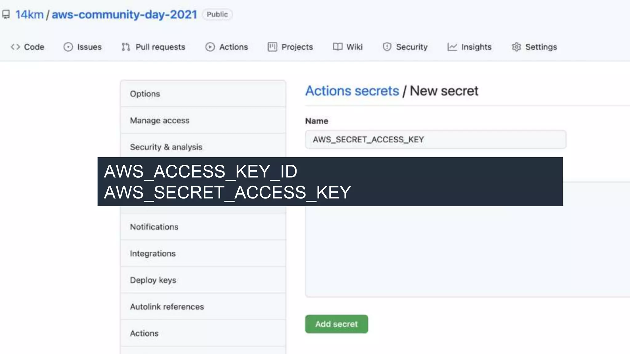 AWS_ACCESS_KEY_ID
AWS_SECRET_ACCESS_KEY
 