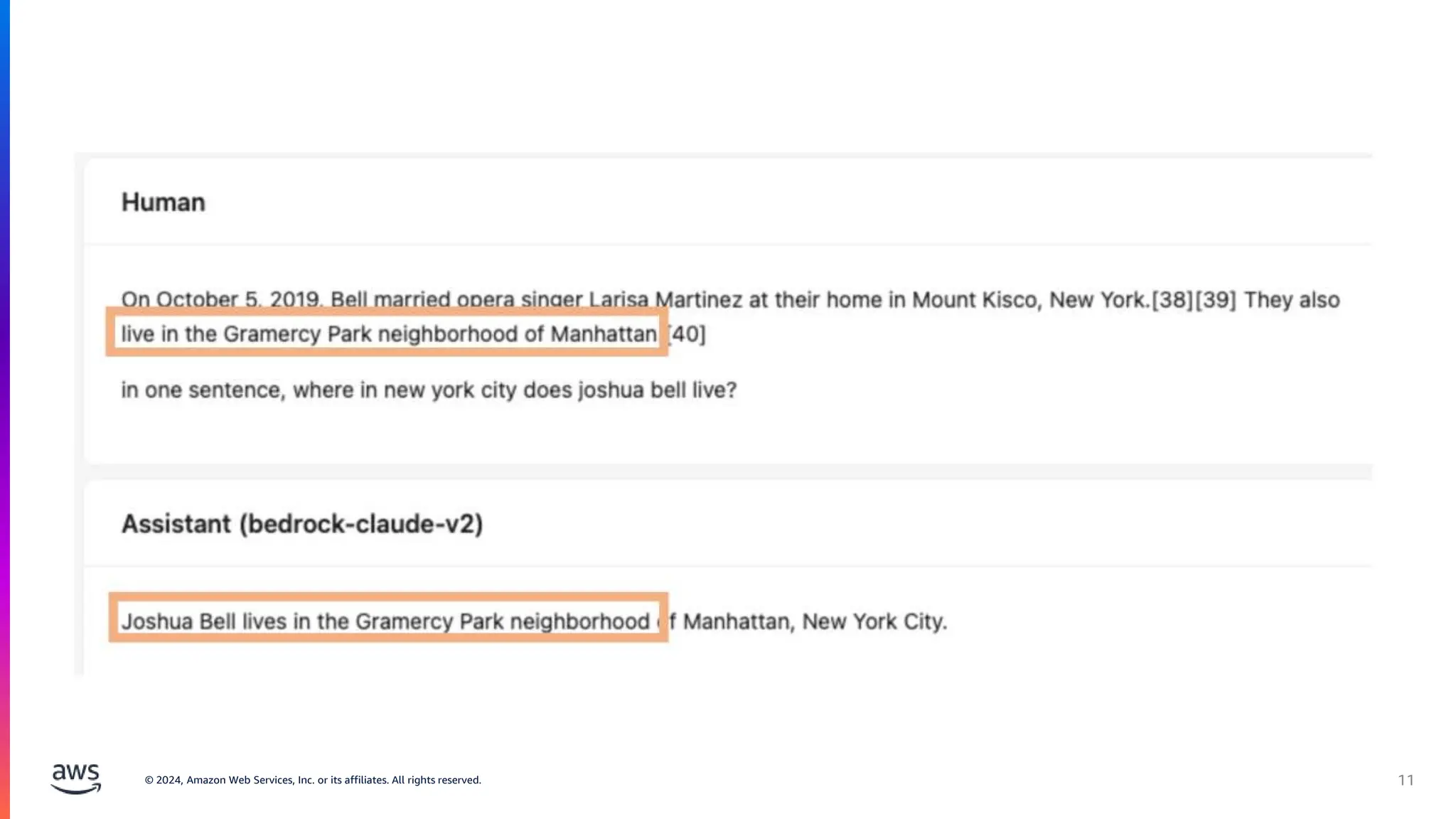 © 2024, Amazon Web Services, Inc. or its affiliates. All rights reserved. 11
 