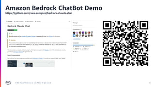 © 2024, Amazon Web Services, Inc. or its affiliates. All rights reserved. 20
Amazon Bedrock ChatBot Demo
https://github.com/aws-samples/bedrock-claude-chat
 