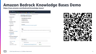 © 2024, Amazon Web Services, Inc. or its affiliates. All rights reserved. 24
Amazon Bedrock Knowledge Bases Demo
https://aws.amazon.com/bedrock/knowledge-bases/
 