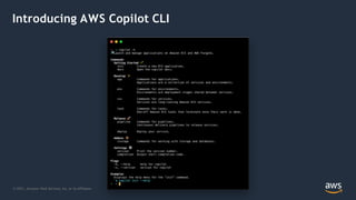 Introducing AWS Copilot CLI
© 2021, Amazon Web Services, Inc. or its Affiliates.
 