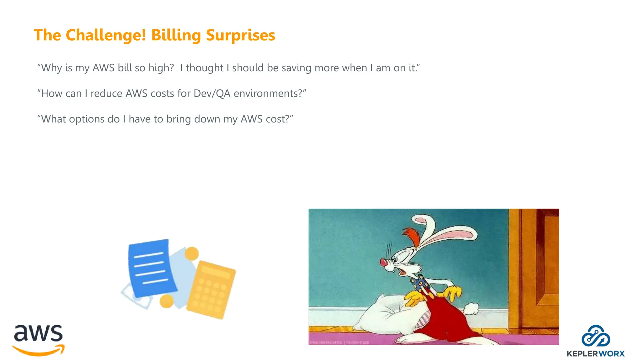 “Why is my AWS bill so high? I thought I should be saving more when I am on it.”
“How can I reduce AWS costs for Dev/QA environments?”
“What options do I have to bring down my AWS cost?”
The Challenge! Billing Surprises
 