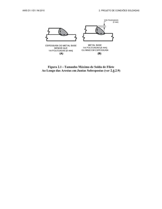 AWS D1.1/D1.1M:2010 2. PROJETO DE CONEXÕES SOLDADAS
Figura 2.1 - Tamanho Máximo de Solda de Filete
Ao Longo das Arestas em Juntas Sobrepostas (ver 2.4.2.9)
 