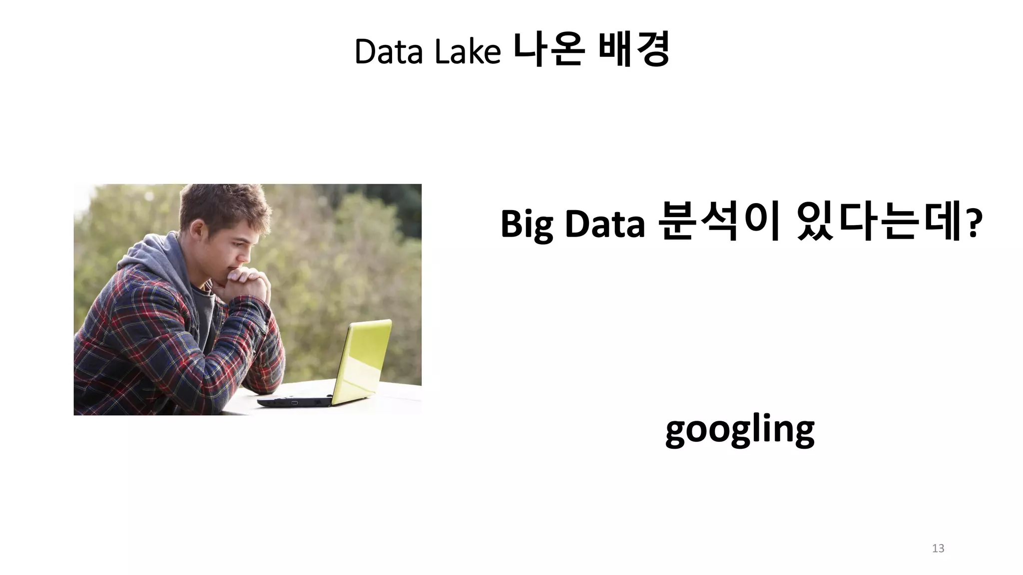 Big Data 분석이 있다는데?
googling
13
Data Lake 나온 배경
 