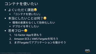 § !
§
§ "
§
§
§ #
1. 12-factor App
2. Amazon ECS / AWS Fargate
3. Fargate
 
