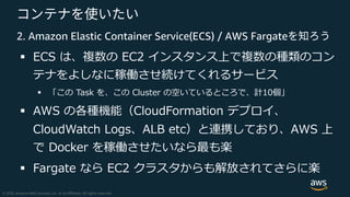 2. Amazon Elastic Container Service(ECS) / AWS Fargate
§ n h h i n h
ac T mFLE W d
§ sBLBW o uA
§ r k 2 eg
1 0 LC i
B lS
§ 0 D S t L
 