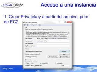 Acceso a una instancia
1. Crear Privatekey a partir del archivo .pem
de EC2

AWS EC2 Demo

30/10/2013

11

 