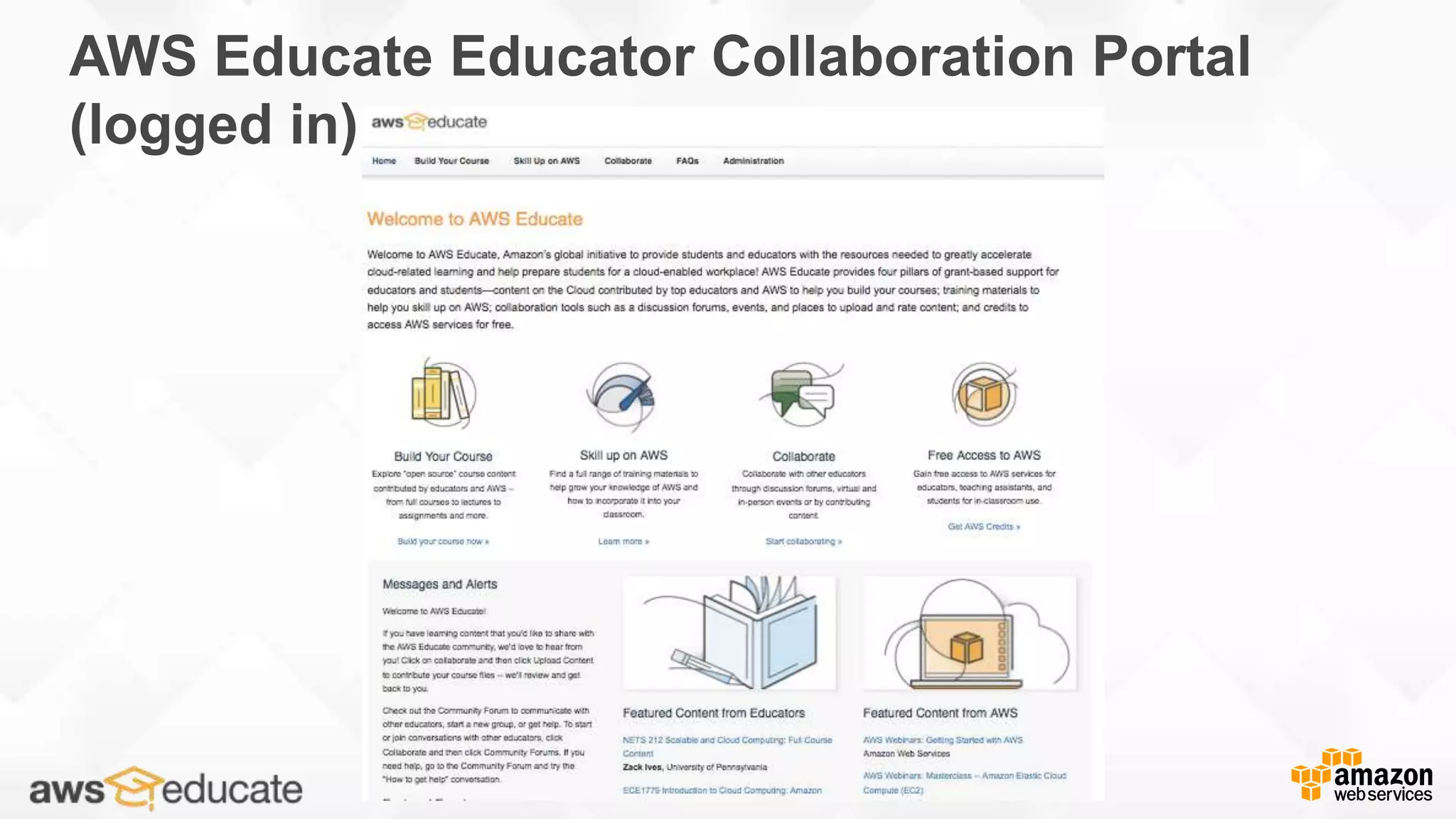 AWS Educate Educator Collaboration Portal
(logged in)
 