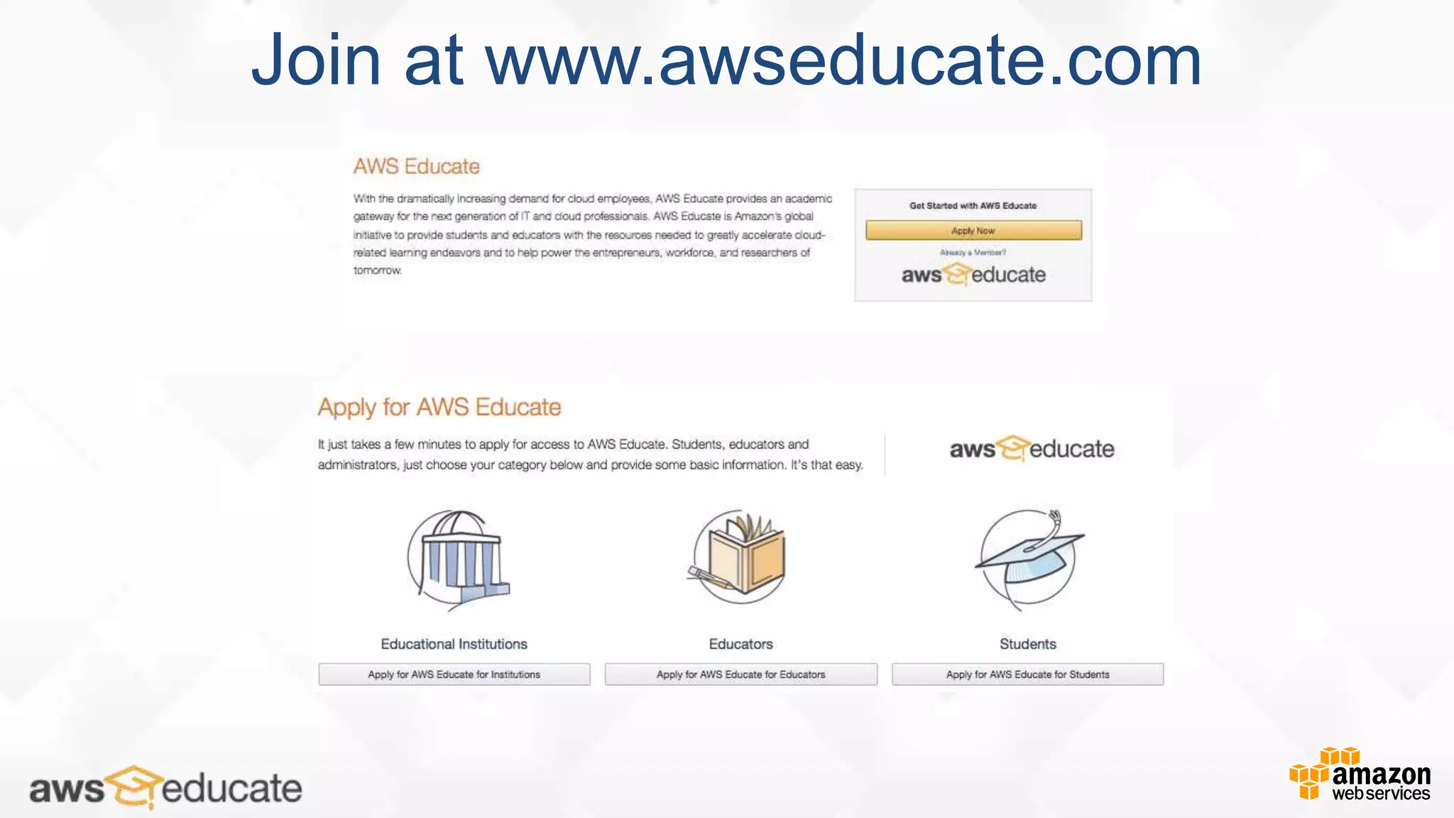 Join at www.awseducate.com
 
