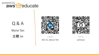 Q & A
Wyne Tan
土撥 Jie Github
sefx5ever
LinkedIn
WEI-JIE, (Wyne) TAN
 