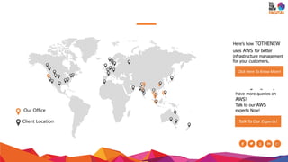 Our Office
Client
Location
Contact us
Here’s how TOTHENEW
uses AWS for better
infrastructure management
for your customers.
Click Here To Know More!
Have more queries on
AWS?
Talk to our AWS
experts Now!
Talk To Our Experts!
 