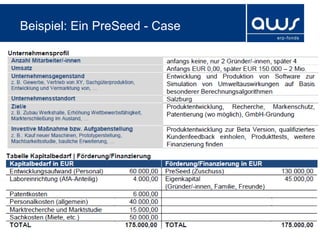Beispiel: Ein PreSeed - Case
 
