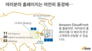 Tip3. S3 관련 유용한 문서
•  S3 사용자 문서
•  http://docs.aws.amazon.com/ko_kr/AmazonS3/latest/gsg/
GetStartedWithS3.html
•  S3 콘솔 사용 설명서
•  http://docs.aws.amazon.com/ko_kr/AmazonS3/latest/UG/Welcome.html
•  S3 개발자 문서
•  https://docs.aws.amazon.com/ko_kr/AmazonS3/latest/dev/Welcome.html
•  S3 Browser 정적 웹 호스팅 설명 문서
•  http://s3browser.com/how-to-host-static-website-on-amazon-s3.php
 
