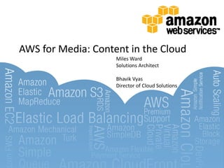 AWS for Media: Content in the Cloud
                    Miles Ward
                    Solutions Architect

                    Bhavik Vyas
                    Director of Cloud Solutions
 
