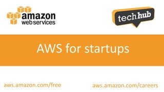 AWS for startups

aws.amazon.com/free   aws.amazon.com/careers
 