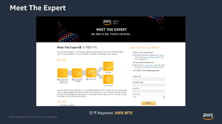© 2021, Amazon Web Services, Inc. or its Affiliates.
Meet The Expert
검색 Keyword: AWS MTE
 