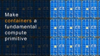 © 2017, Amazon Web Services, Inc. or its Affiliates. All rights reserved.
Make
containers a
fundamental
compute
primitive
© 2017, Amazon Web Services, Inc. or its Affiliates. All rights reserved.
 