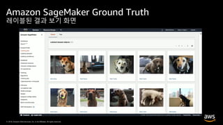 © 2019, Amazon Web Services, Inc. or its Affiliates. All rights reserved.© 2019, Amazon Web Services, Inc. or its Affiliates. All rights reserved.
Amazon SageMaker Ground Truth
레이블된 결과 보기 화면
 