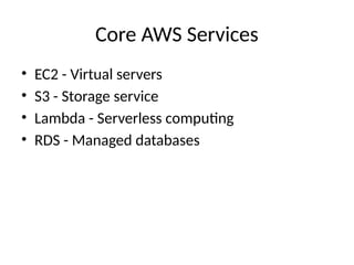 Comprehensive Introduction to AWS and Cloud Computing Fundamentals | PPTX
