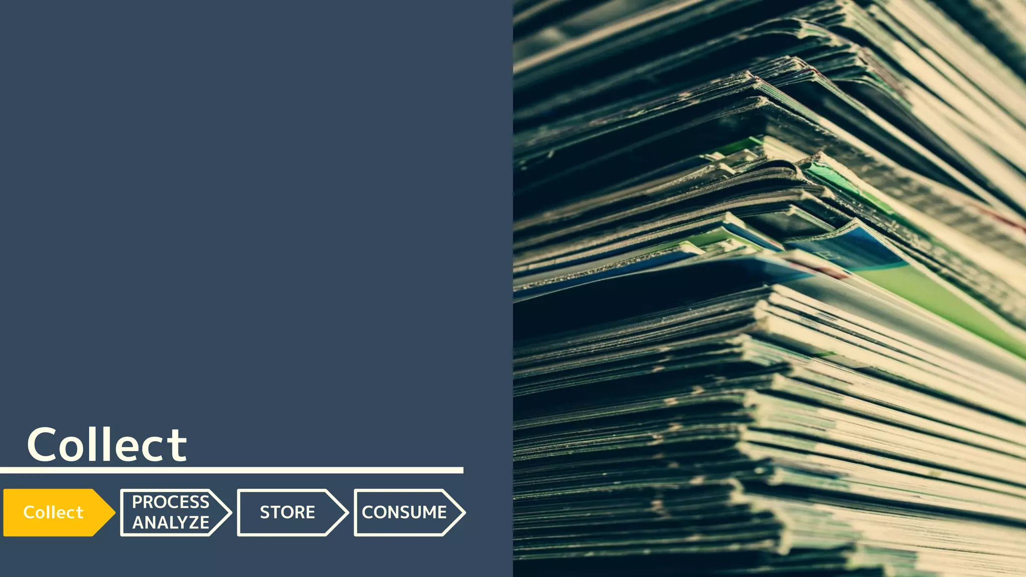 Collect
Collect
PROCESS
ANALYZE
STORE CONSUME
 