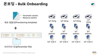 © 2018, Amazon Web Services, Inc. or its Affiliates. All rights reserved.
+
• Parameter section
• Resource section
온보딩 - Bulk Onboarding
 