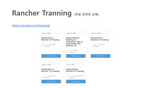 Rancher Tranning (무료 온라인 교육)
https://rancher.com/training/
 