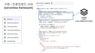 구현 - 프론트엔드 서버
(serverless framework)
Lambda
Layers
( /opt | /로컬람다레이어경로)
 