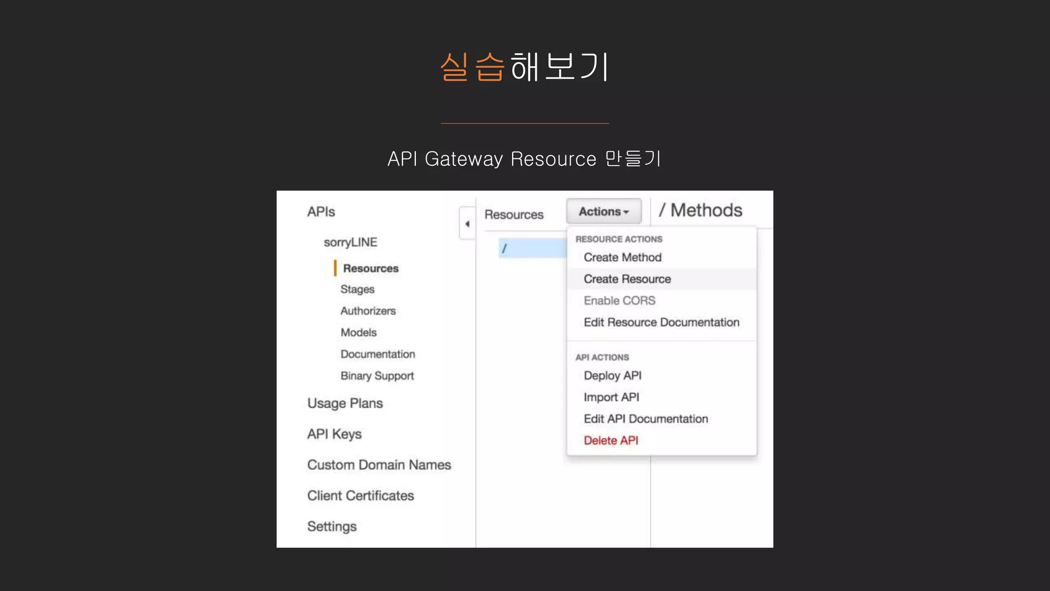 실습해보기
API Gateway Resource 만들기
 