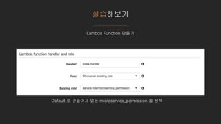 실습해보기
Lambda Function 만들기
Default 로 만들어져 있는 microservice_permission 을 선택
 