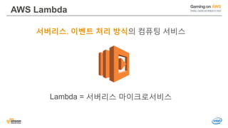 AWS Lambda
서버리스, 이벤트 처리 방식의 컴퓨팅 서비스
Lambda = 서버리스 마이크로서비스
 