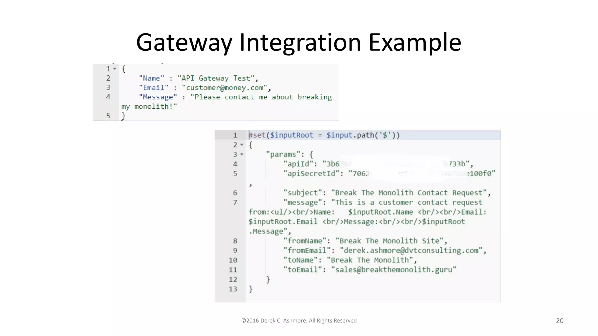 Gateway Integration Example
©2016 Derek C. Ashmore, All Rights Reserved 20
 