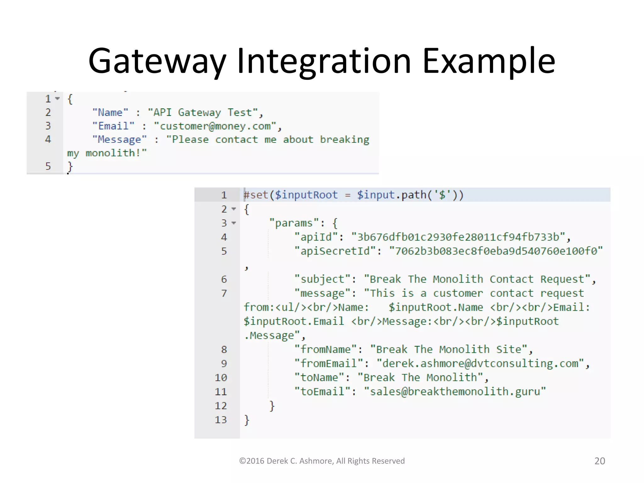 Gateway Integration Example
©2016 Derek C. Ashmore, All Rights Reserved 20
 