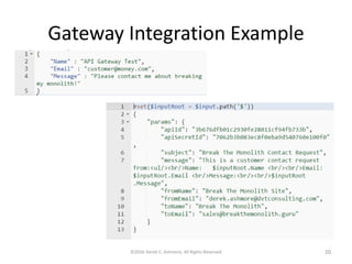 Gateway Integration Example
©2016 Derek C. Ashmore, All Rights Reserved 20
 