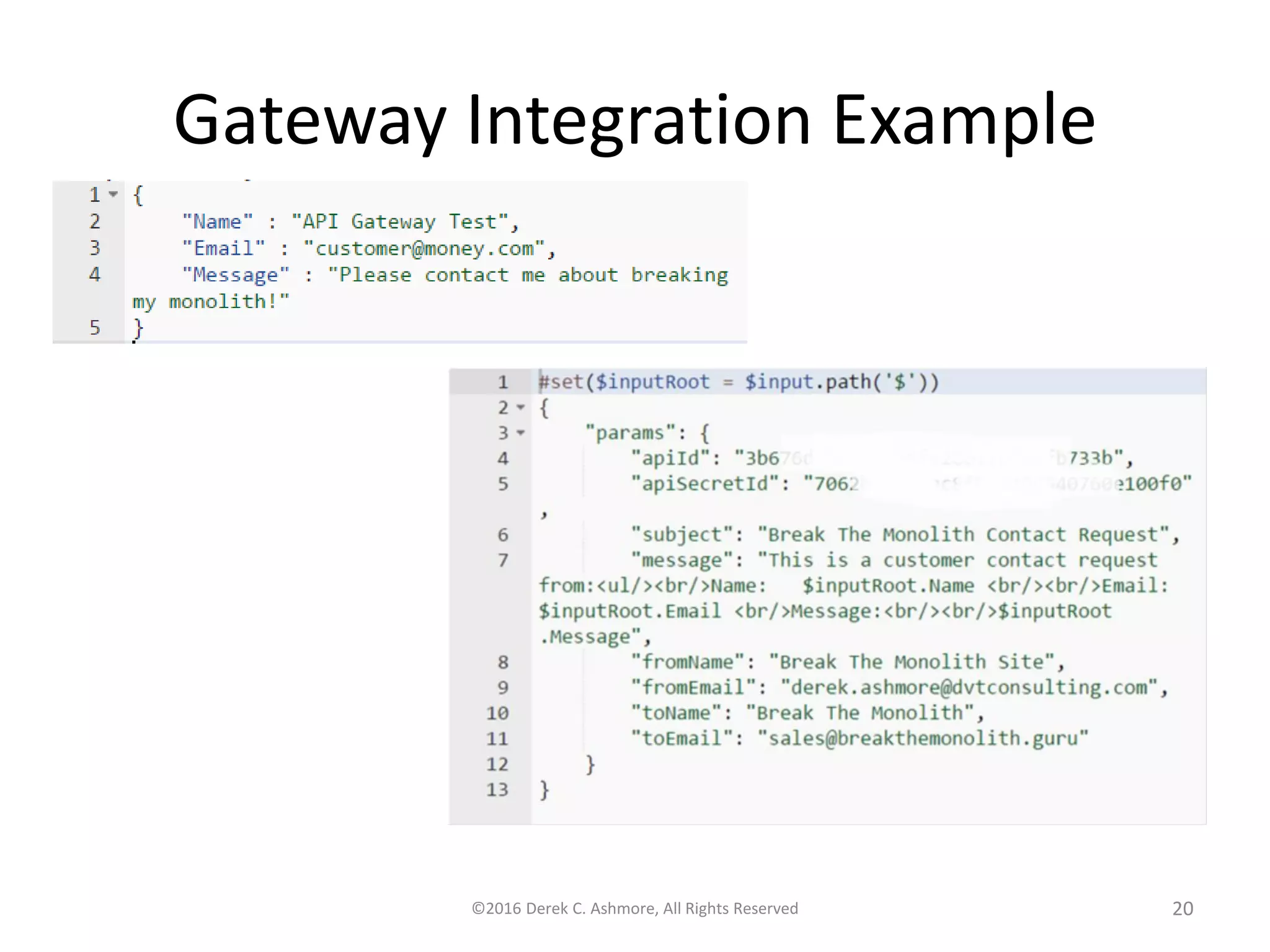 Gateway Integration Example ©2016 Derek C. Ashmore, All Rights Reserved 20 