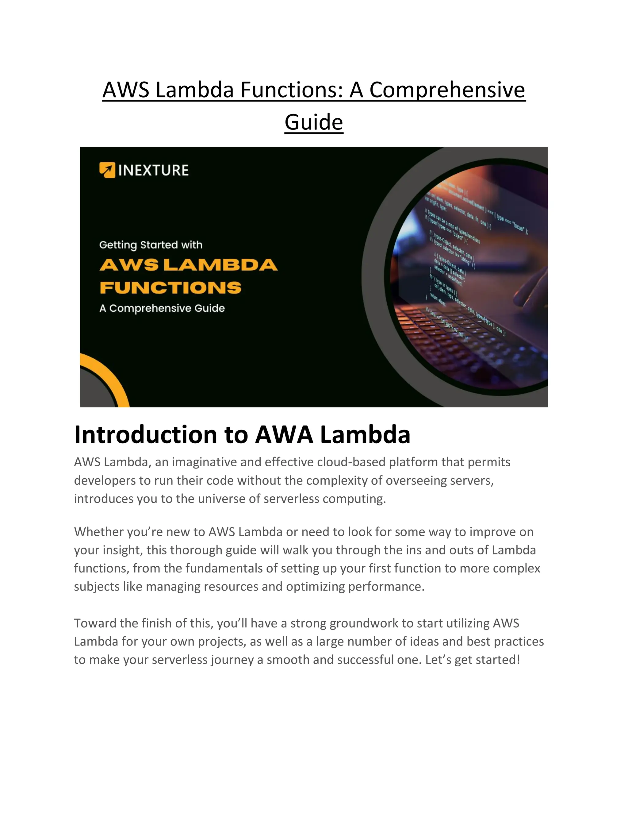 AWS Lambda Functions A Comprehensive Guide | PDF