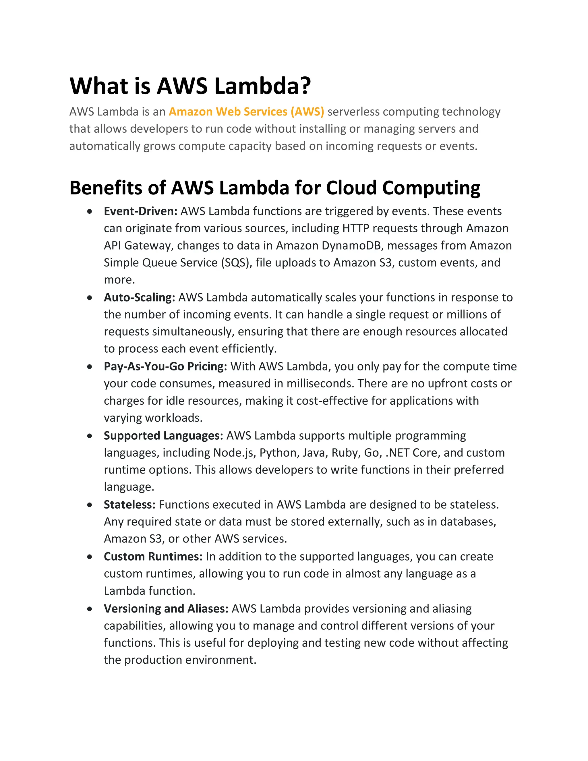 AWS Lambda Functions A Comprehensive Guide | PDF